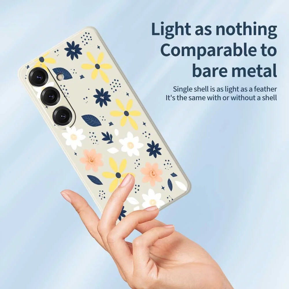 For Samsung Galaxy S25 Case Colorful Floral Blue Leaves Pattern Printing Straight Edge TPU Phone Back Cover - Beige - 4