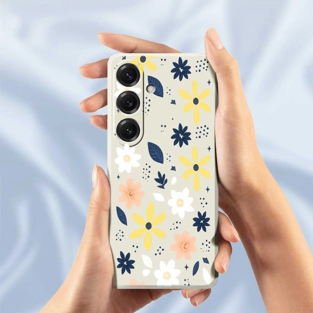 For Samsung Galaxy S25 Case Colorful Floral Blue Leaves Pattern Printing Straight Edge TPU Phone Back Cover - Beige - 6