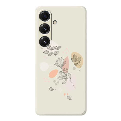 For Samsung Galaxy S25 Case Sketch Leaves Pattern Printing Straight Edge TPU Phone Back Cover - Beige - 1