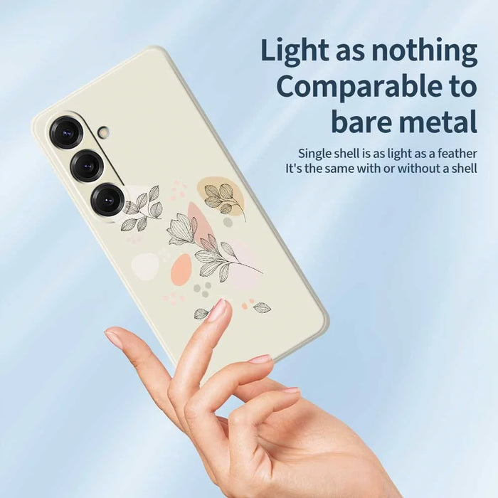 For Samsung Galaxy S25 Case Sketch Leaves Pattern Printing Straight Edge TPU Phone Back Cover - Beige - 4