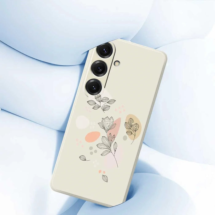 For Samsung Galaxy S25 Case Sketch Leaves Pattern Printing Straight Edge TPU Phone Back Cover - Beige - 5
