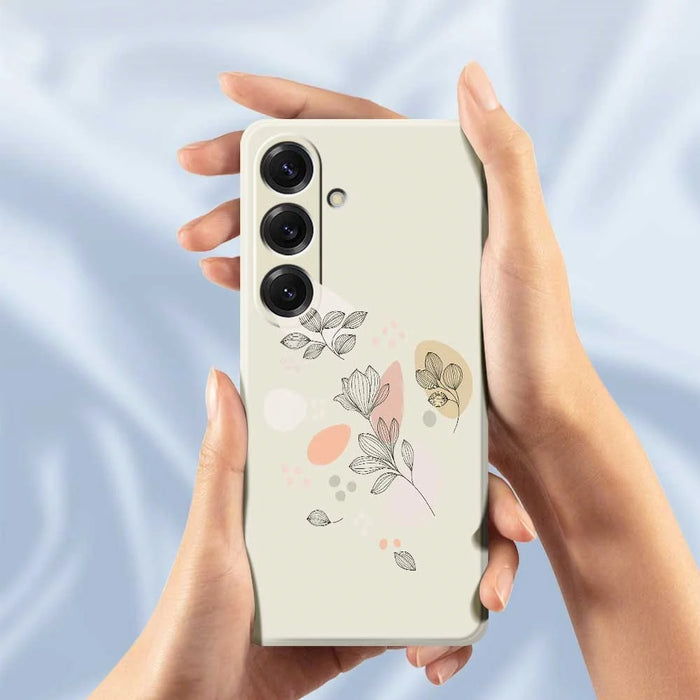 For Samsung Galaxy S25 Case Sketch Leaves Pattern Printing Straight Edge TPU Phone Back Cover - Beige - 6