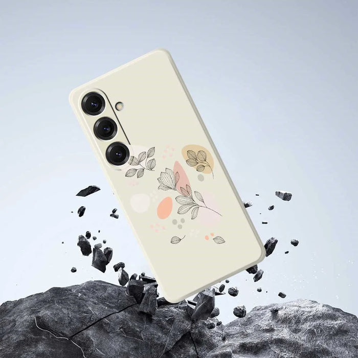 For Samsung Galaxy S25 Case Sketch Leaves Pattern Printing Straight Edge TPU Phone Back Cover - Beige - 7