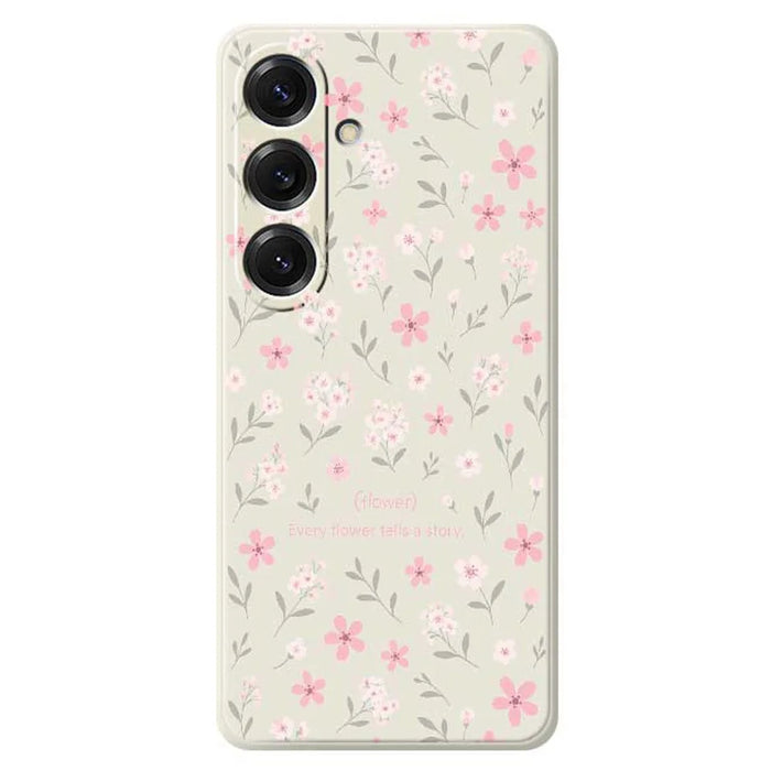 For Samsung Galaxy S25 Case Small Flower Pattern Printing Straight Edge TPU Phone Back Cover - Beige - 1