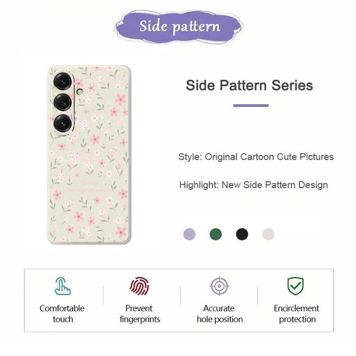 For Samsung Galaxy S25 Case Small Flower Pattern Printing Straight Edge TPU Phone Back Cover - Beige - 2