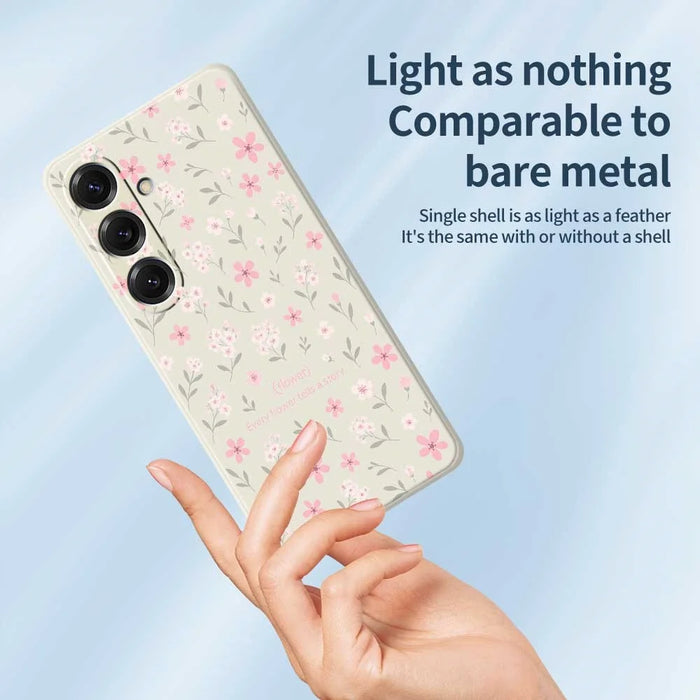 For Samsung Galaxy S25 Case Small Flower Pattern Printing Straight Edge TPU Phone Back Cover - Beige - 4