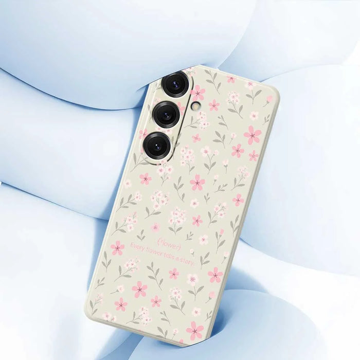 For Samsung Galaxy S25 Case Small Flower Pattern Printing Straight Edge TPU Phone Back Cover - Beige - 5