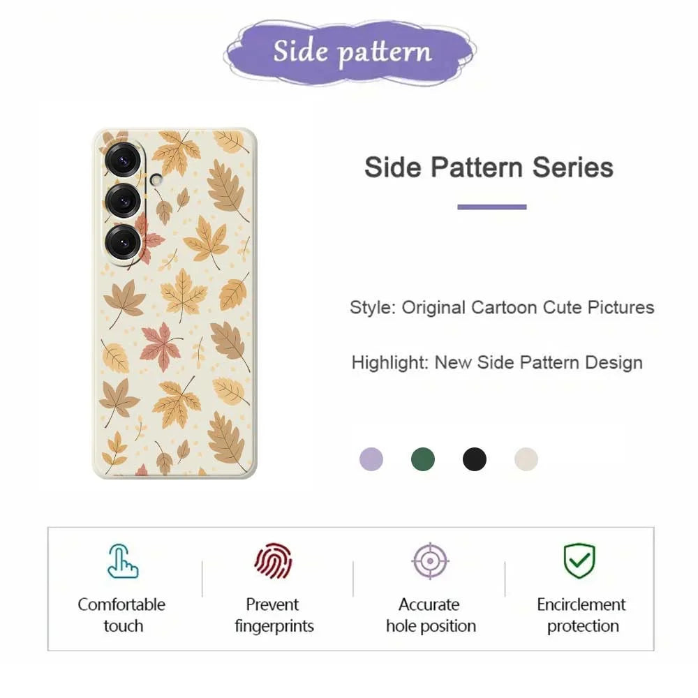 For Samsung Galaxy S25 Case Leaves Pattern Printing Straight Edge TPU Phone Back Cover - Beige - 2