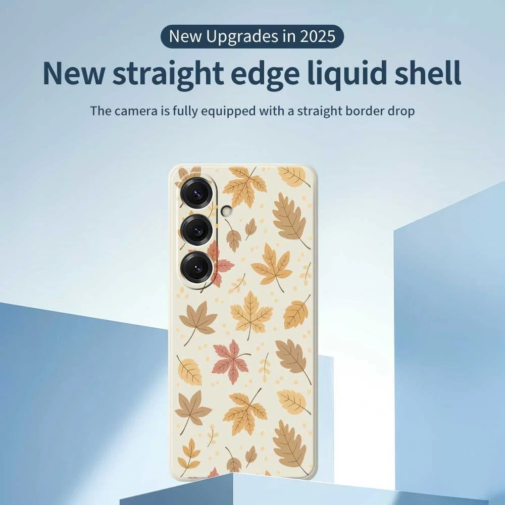For Samsung Galaxy S25 Case Leaves Pattern Printing Straight Edge TPU Phone Back Cover - Beige - 3