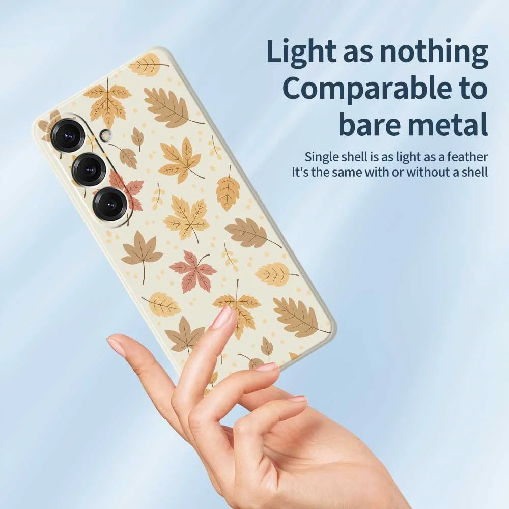 For Samsung Galaxy S25 Case Leaves Pattern Printing Straight Edge TPU Phone Back Cover - Beige - 4