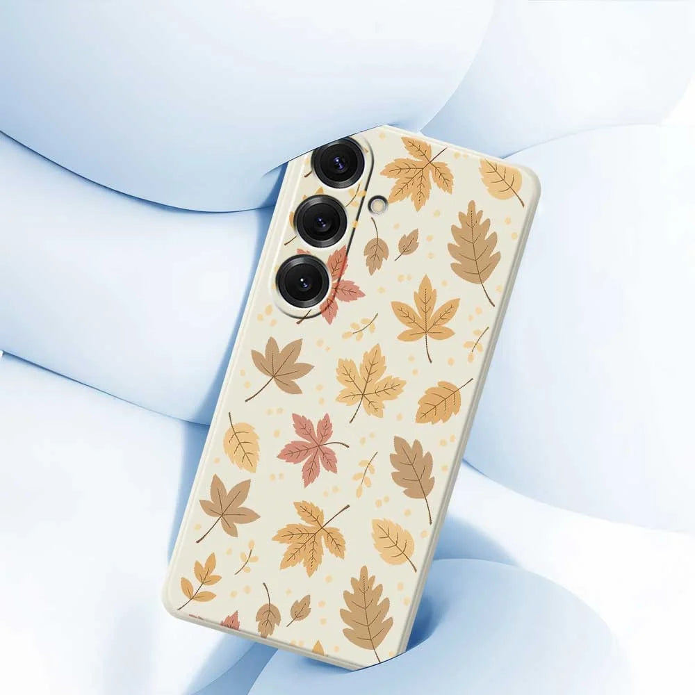 For Samsung Galaxy S25 Case Leaves Pattern Printing Straight Edge TPU Phone Back Cover - Beige - 5
