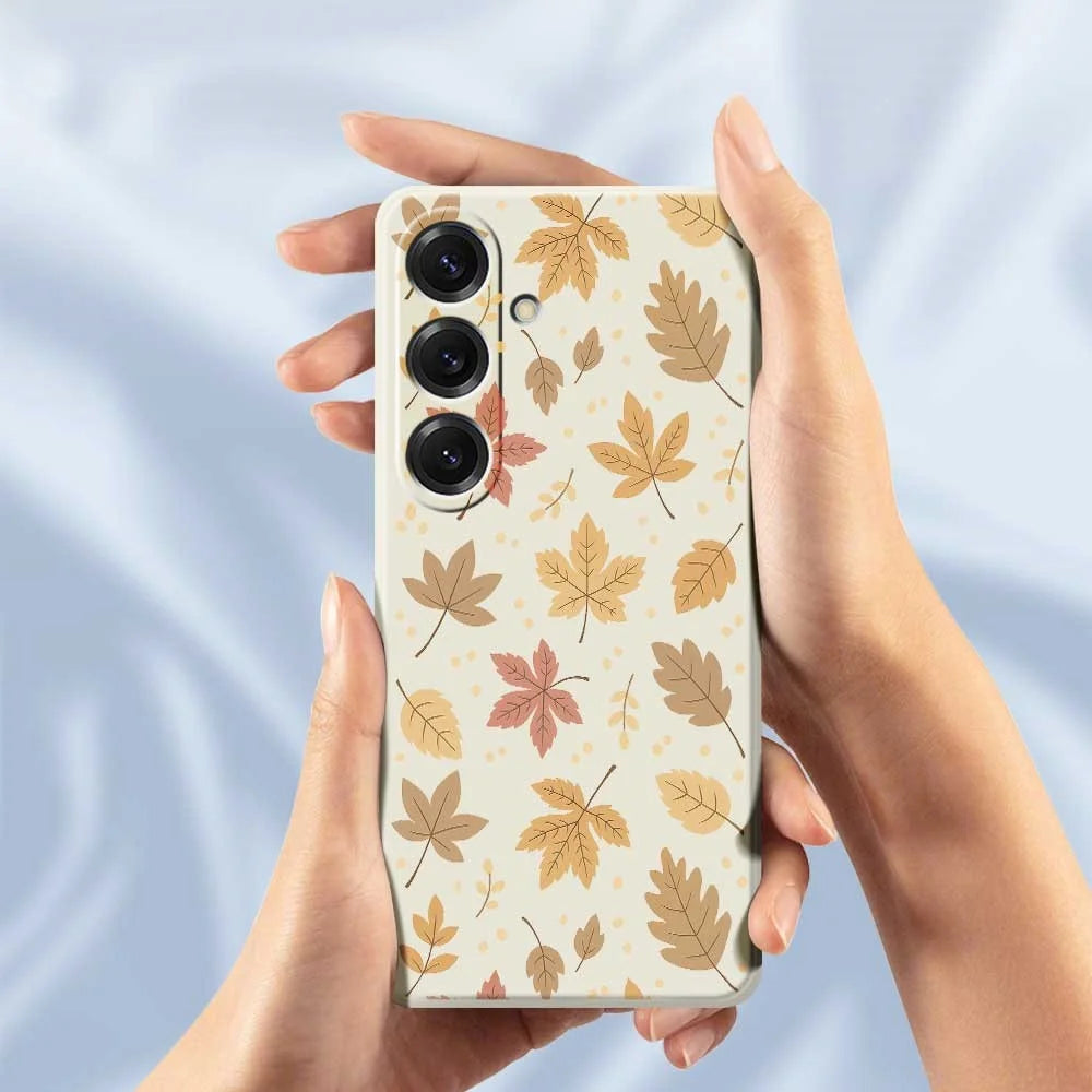 For Samsung Galaxy S25 Case Leaves Pattern Printing Straight Edge TPU Phone Back Cover - Beige - 6