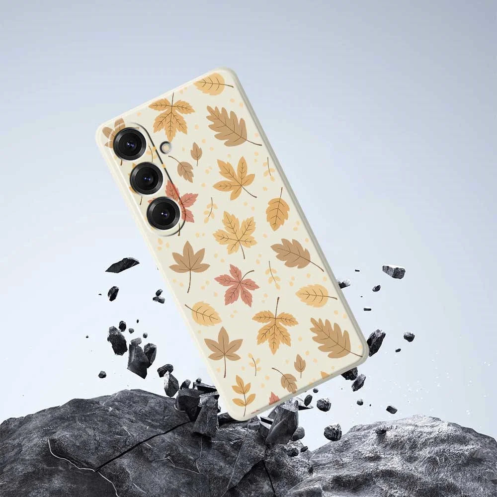 For Samsung Galaxy S25 Case Leaves Pattern Printing Straight Edge TPU Phone Back Cover - Beige - 7