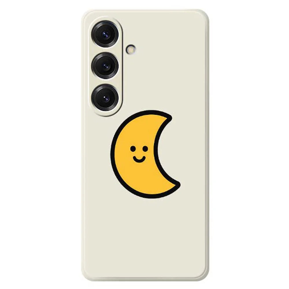 For Samsung Galaxy S25 Case Yellow Moon Pattern Printing Straight Edge TPU Phone Back Cover - Beige - 1