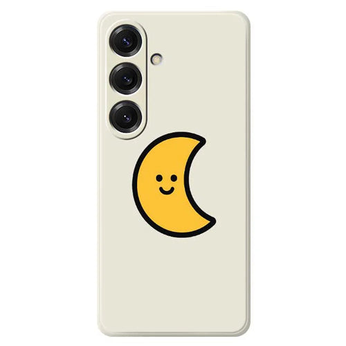 For Samsung Galaxy S25 Case Yellow Moon Pattern Printing Straight Edge TPU Phone Back Cover - Beige - 1