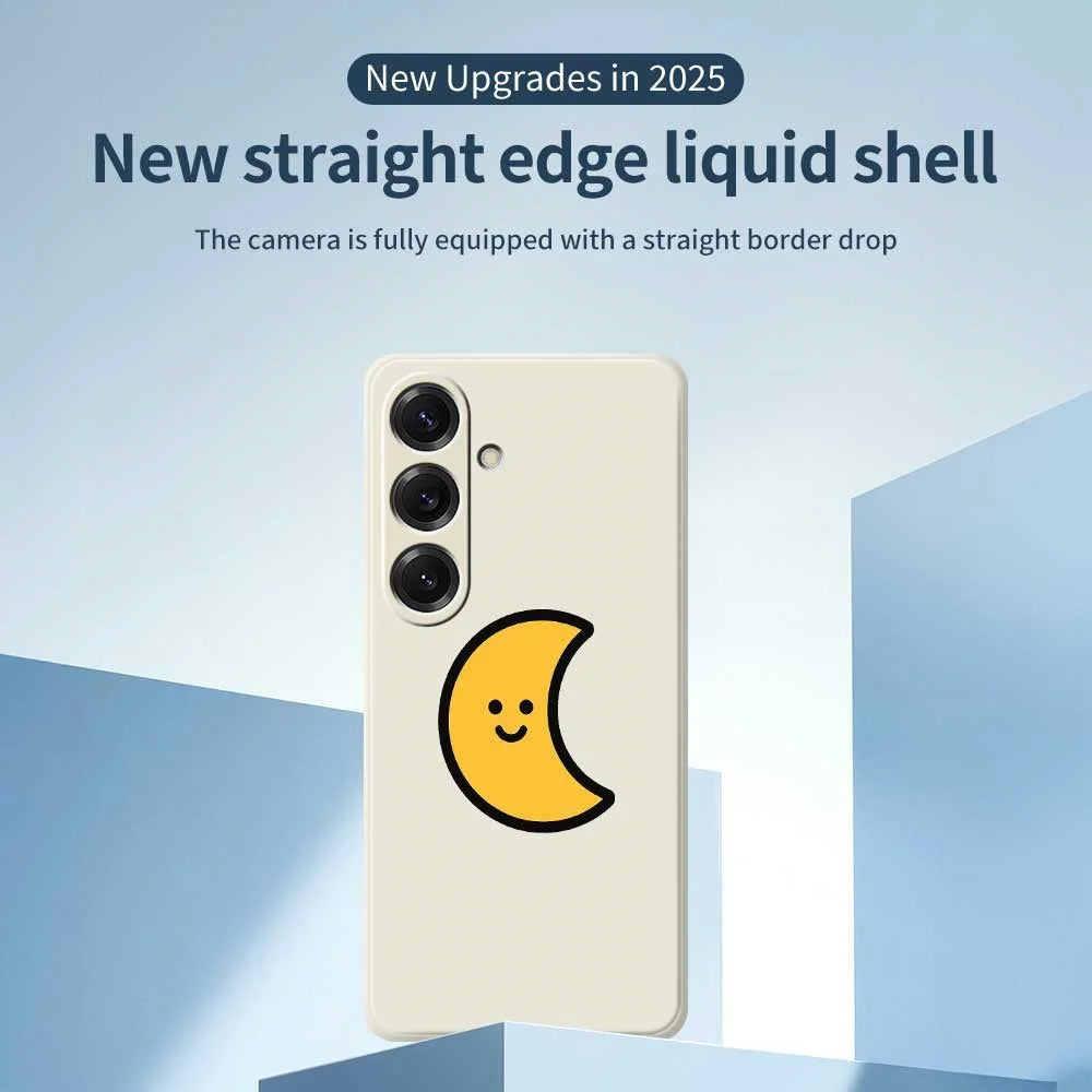 For Samsung Galaxy S25 Case Yellow Moon Pattern Printing Straight Edge TPU Phone Back Cover - Beige - 3