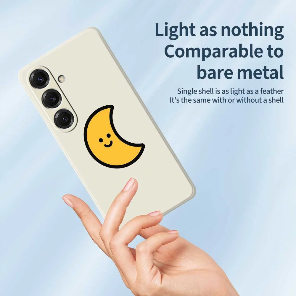 For Samsung Galaxy S25 Case Yellow Moon Pattern Printing Straight Edge TPU Phone Back Cover - Beige - 4
