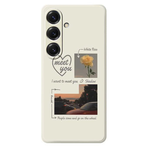 For Samsung Galaxy S25 Case Meet You Photo Pattern Printing Straight Edge TPU Phone Back Cover - Beige - 1