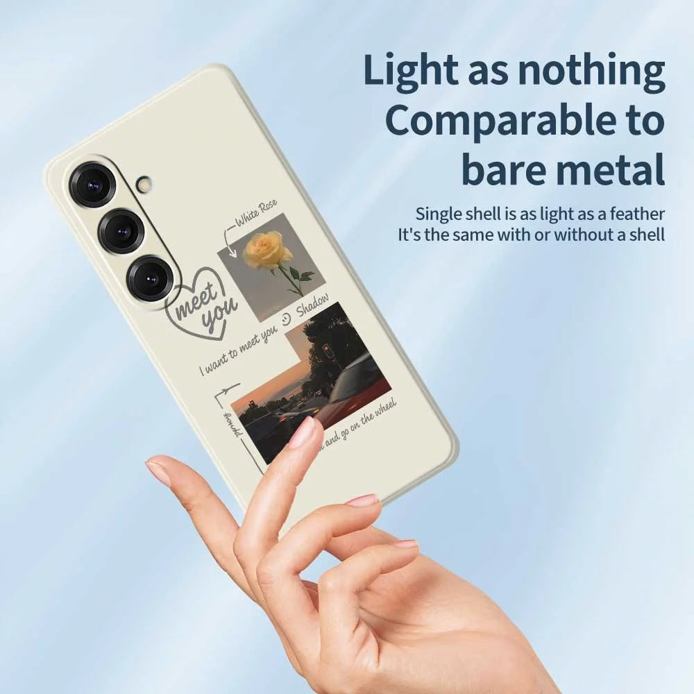 For Samsung Galaxy S25 Case Meet You Photo Pattern Printing Straight Edge TPU Phone Back Cover - Beige - 4