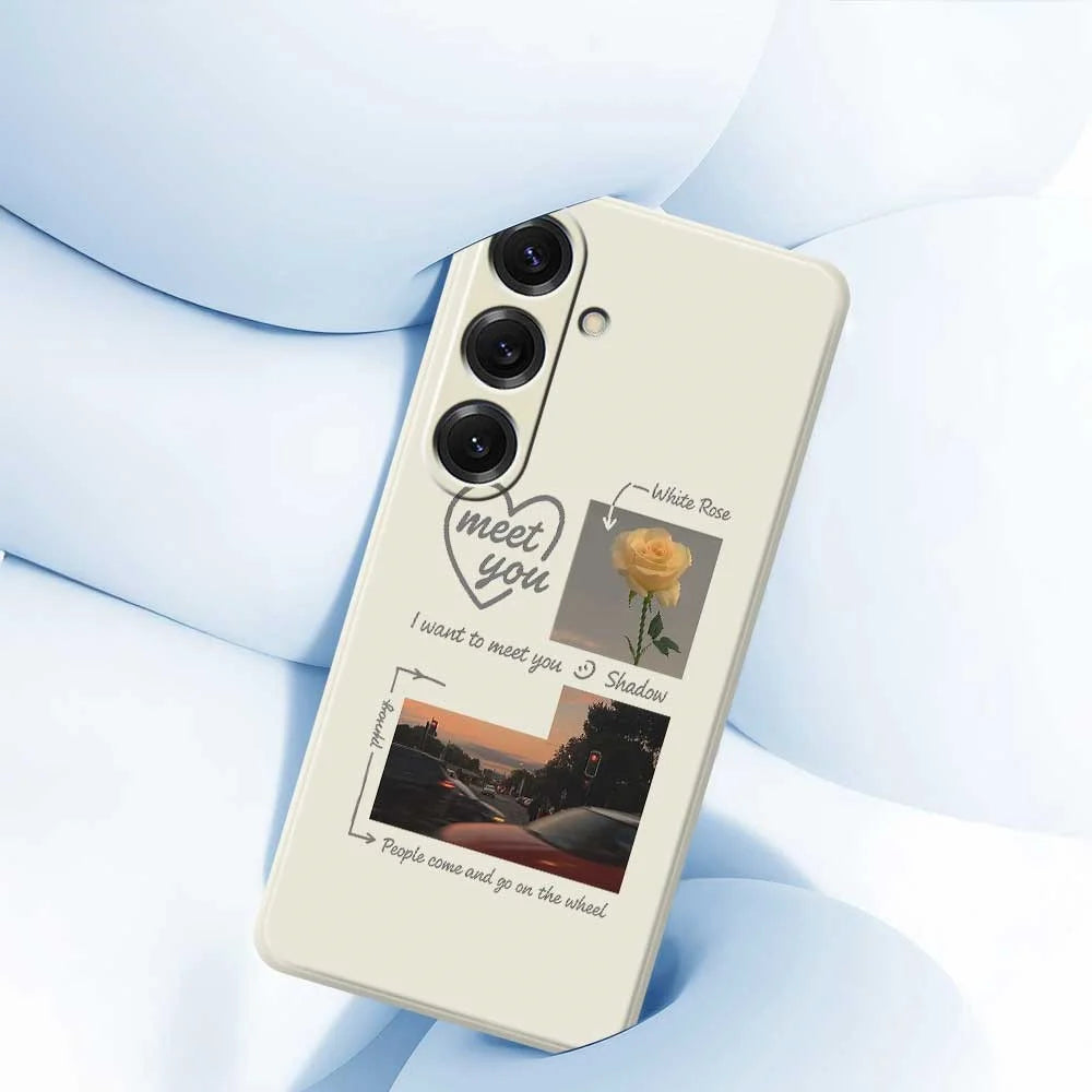 For Samsung Galaxy S25 Case Meet You Photo Pattern Printing Straight Edge TPU Phone Back Cover - Beige - 5