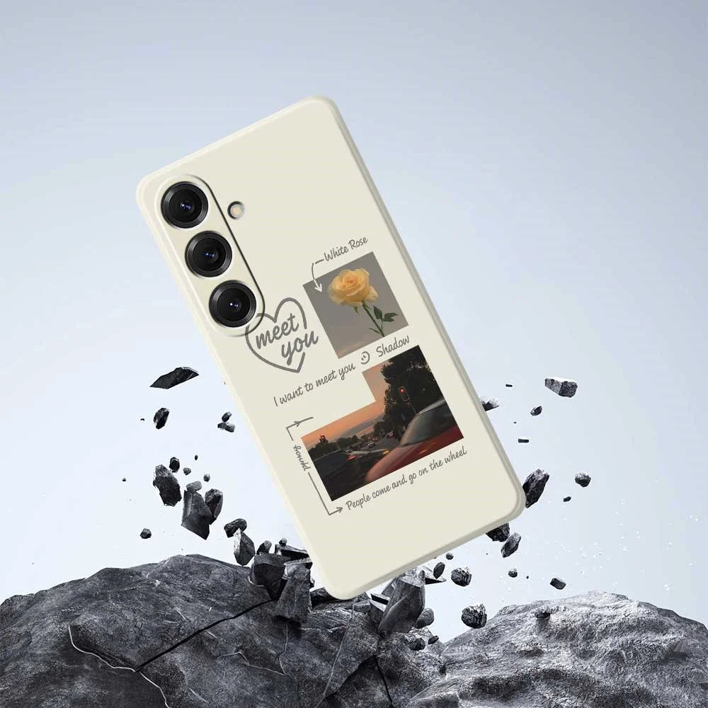 For Samsung Galaxy S25 Case Meet You Photo Pattern Printing Straight Edge TPU Phone Back Cover - Beige - 7