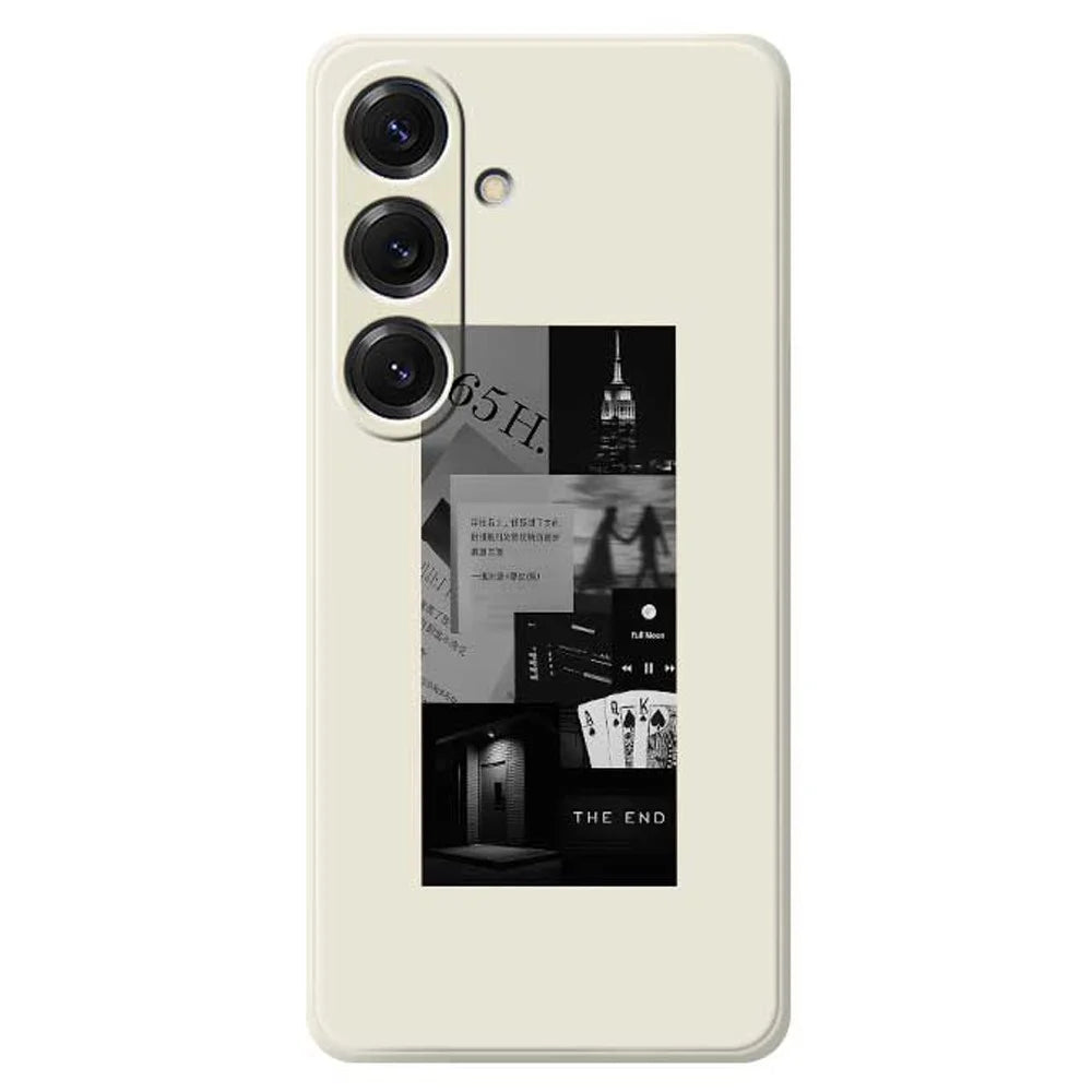 For Samsung Galaxy S25 Case Stitching Photos Pattern Printing Straight Edge TPU Phone Back Cover - Beige - 1