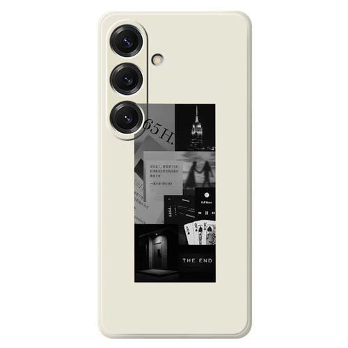 For Samsung Galaxy S25 Case Stitching Photos Pattern Printing Straight Edge TPU Phone Back Cover - Beige - 1