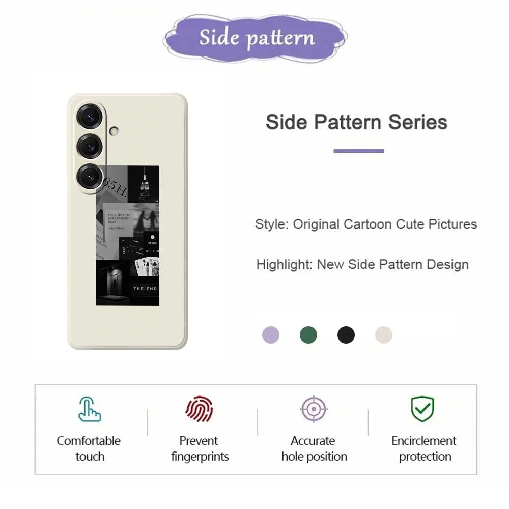 For Samsung Galaxy S25 Case Stitching Photos Pattern Printing Straight Edge TPU Phone Back Cover - Beige - 2