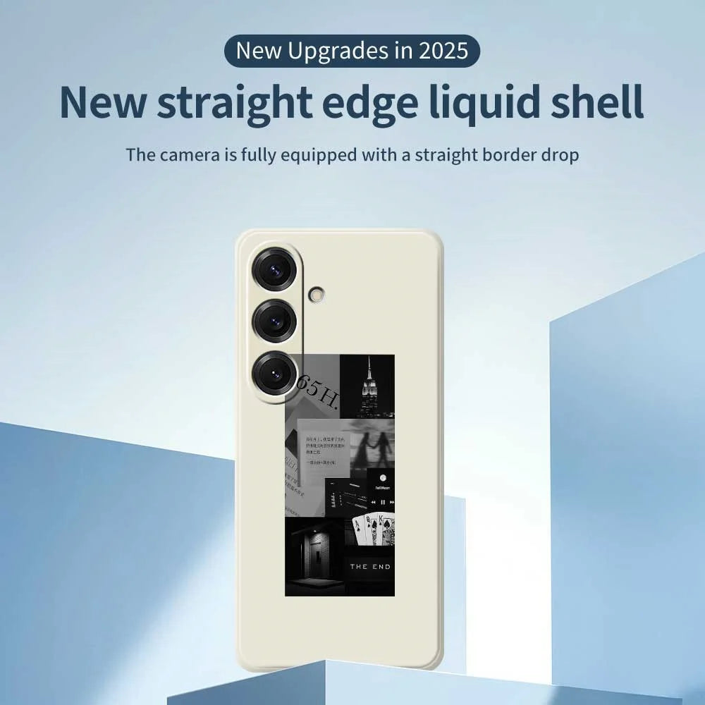 For Samsung Galaxy S25 Case Stitching Photos Pattern Printing Straight Edge TPU Phone Back Cover - Beige - 3