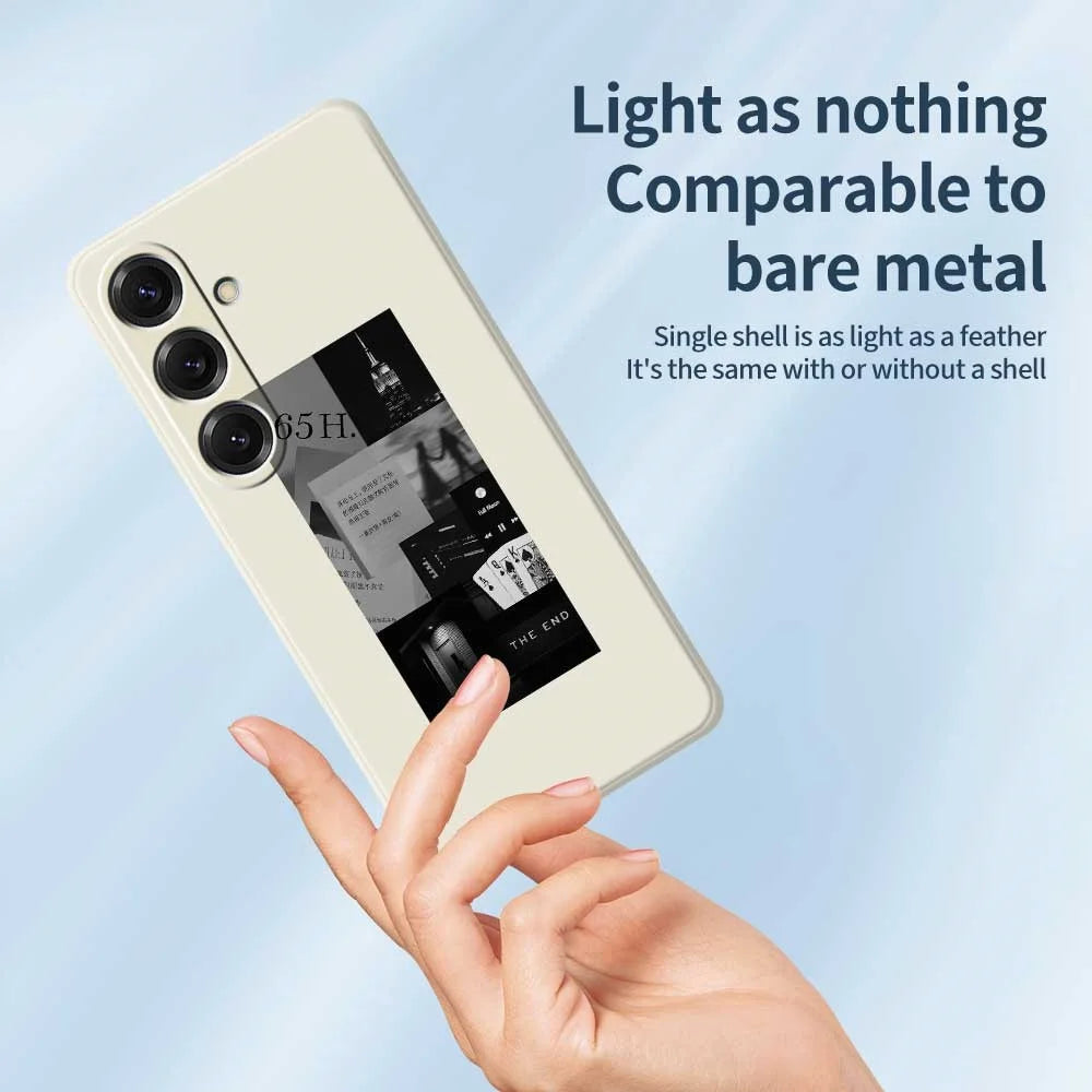 For Samsung Galaxy S25 Case Stitching Photos Pattern Printing Straight Edge TPU Phone Back Cover - Beige - 4