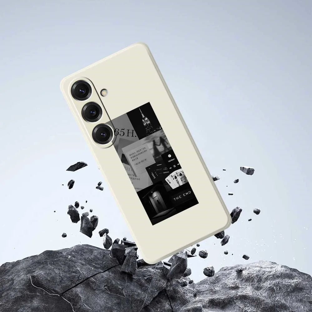 For Samsung Galaxy S25 Case Stitching Photos Pattern Printing Straight Edge TPU Phone Back Cover - Beige - 7