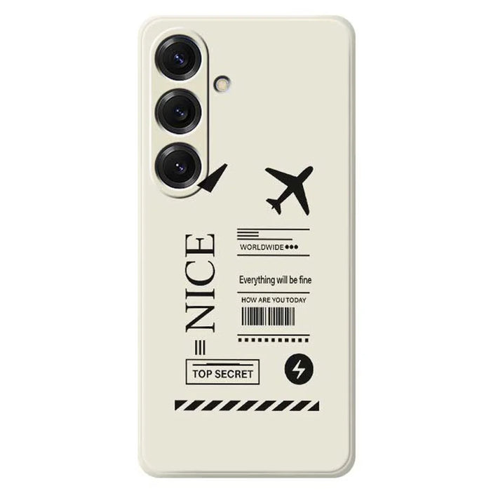 For Samsung Galaxy S25 Case Boarding Ticket Pattern Printing Straight Edge TPU Phone Back Cover - Beige - 1