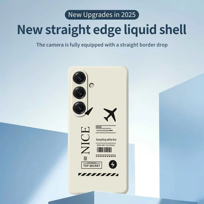 For Samsung Galaxy S25 Case Boarding Ticket Pattern Printing Straight Edge TPU Phone Back Cover - Beige - 3