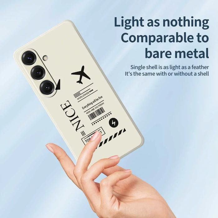 For Samsung Galaxy S25 Case Boarding Ticket Pattern Printing Straight Edge TPU Phone Back Cover - Beige - 4