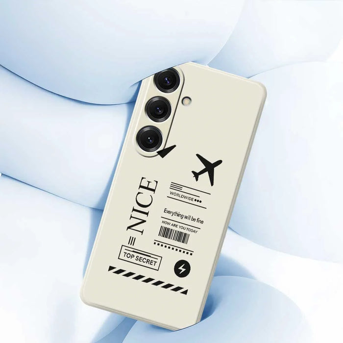 For Samsung Galaxy S25 Case Boarding Ticket Pattern Printing Straight Edge TPU Phone Back Cover - Beige - 5