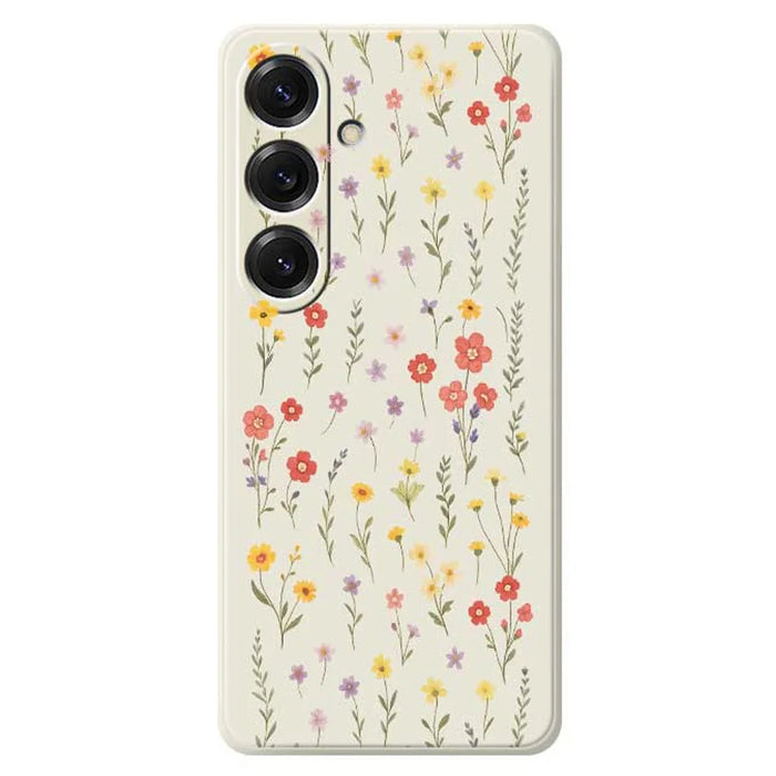 For Samsung Galaxy S25 Case Flowers and Grass Pattern Printing Straight Edge TPU Phone Back Cover - Beige - 1