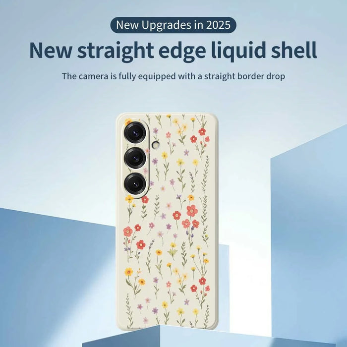 For Samsung Galaxy S25 Case Flowers and Grass Pattern Printing Straight Edge TPU Phone Back Cover - Beige - 3