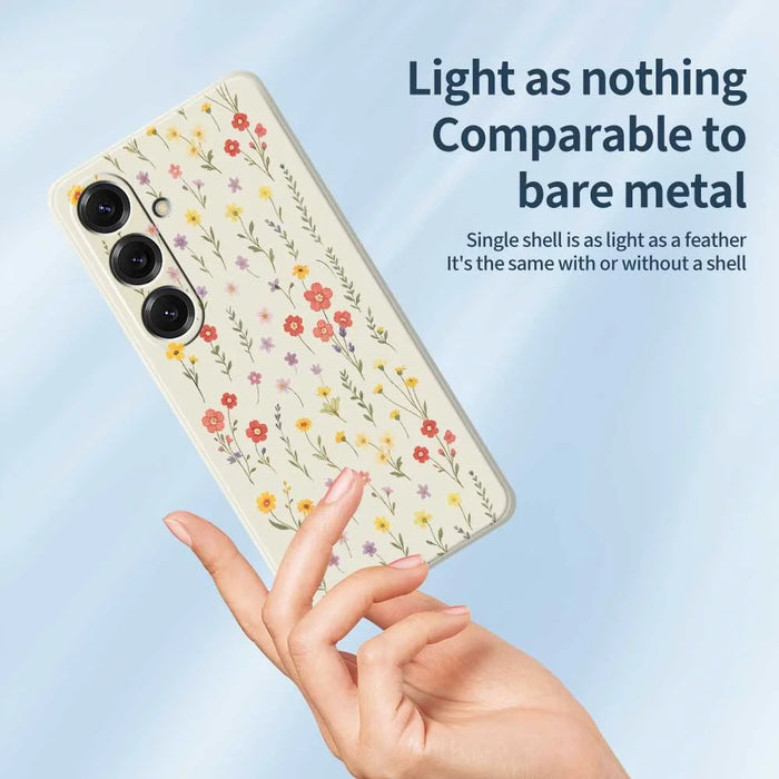 For Samsung Galaxy S25 Case Flowers and Grass Pattern Printing Straight Edge TPU Phone Back Cover - Beige - 4