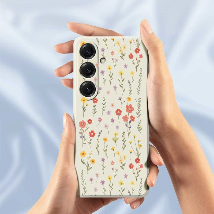 For Samsung Galaxy S25 Case Flowers and Grass Pattern Printing Straight Edge TPU Phone Back Cover - Beige - 6