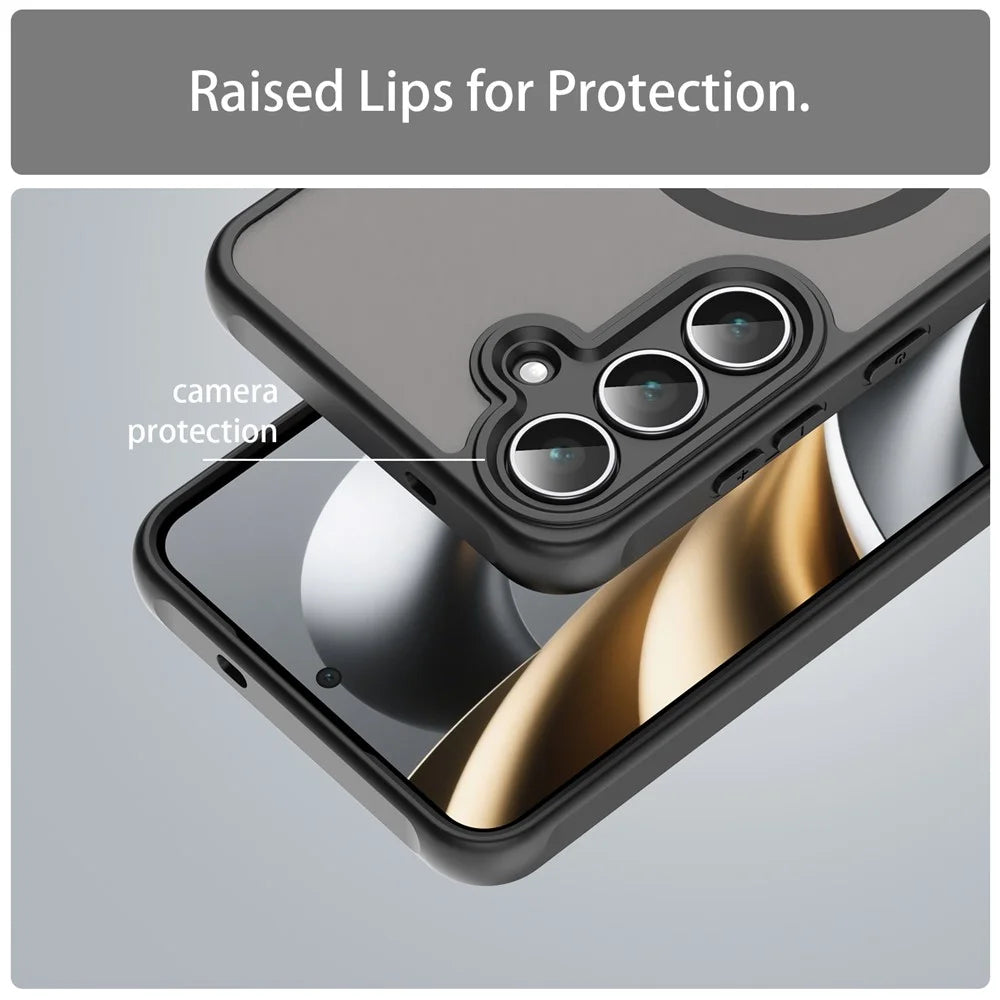 For Samsung Galaxy S25 FE Magnetic Case Anti Drop PC + TPU Phone Cover - Black - 6