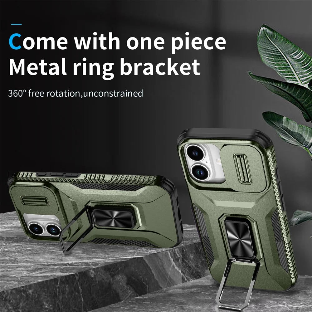 For iPhone 17 Case Camshield Kickstand TPU + PC Anti-Slip Phone Cover - Green - 2