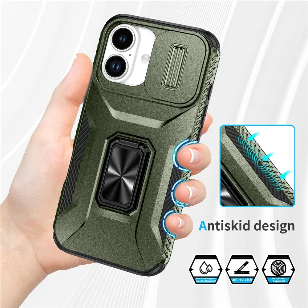 For iPhone 17 Case Camshield Kickstand TPU + PC Anti-Slip Phone Cover - Green - 4