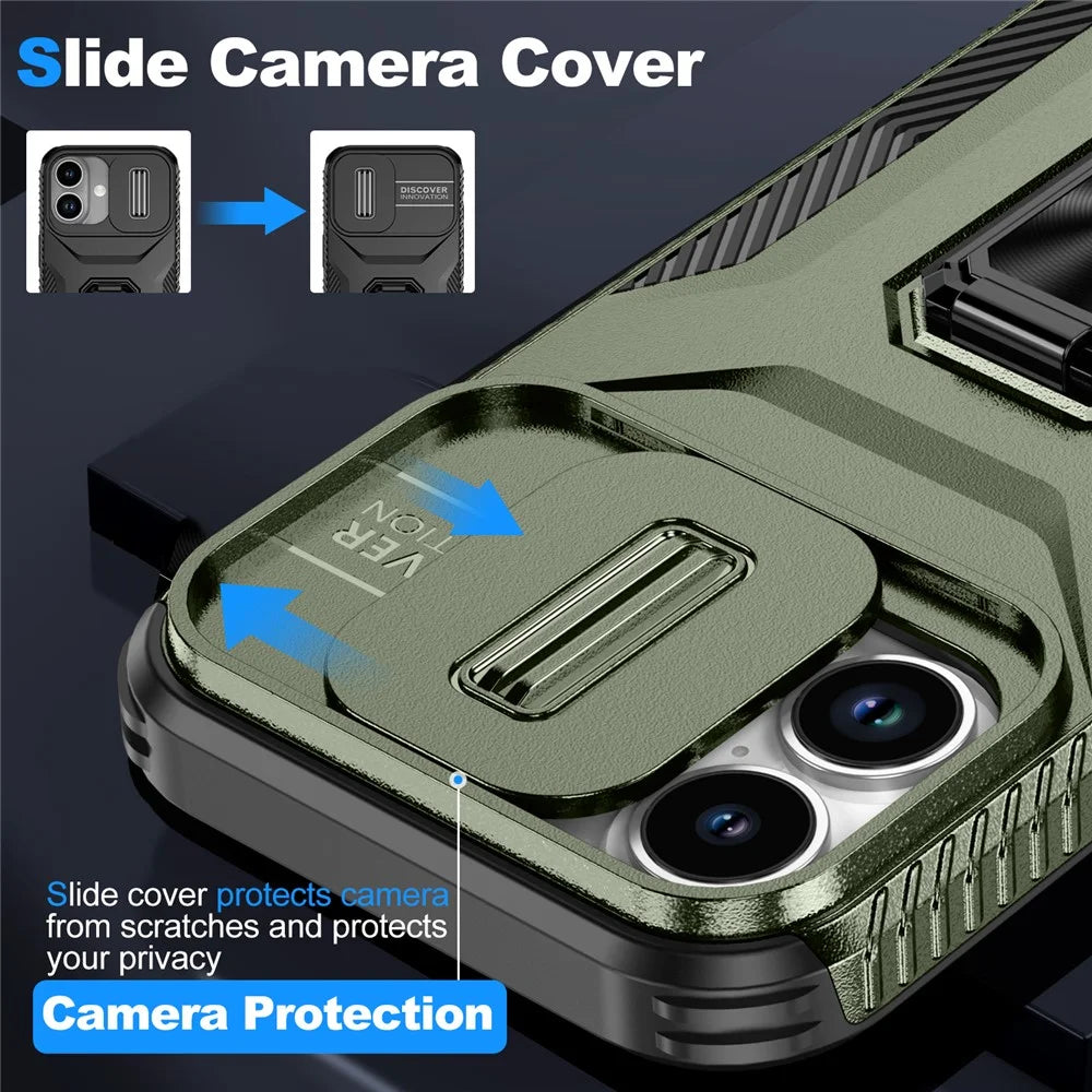 For iPhone 17 Case Camshield Kickstand TPU + PC Anti-Slip Phone Cover - Green - 7