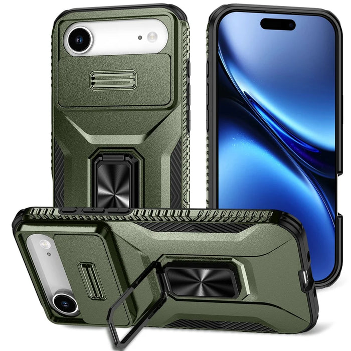 For iPhone Air Case Camshield Kickstand TPU + PC Anti-Slip Phone Cover - Green - 1