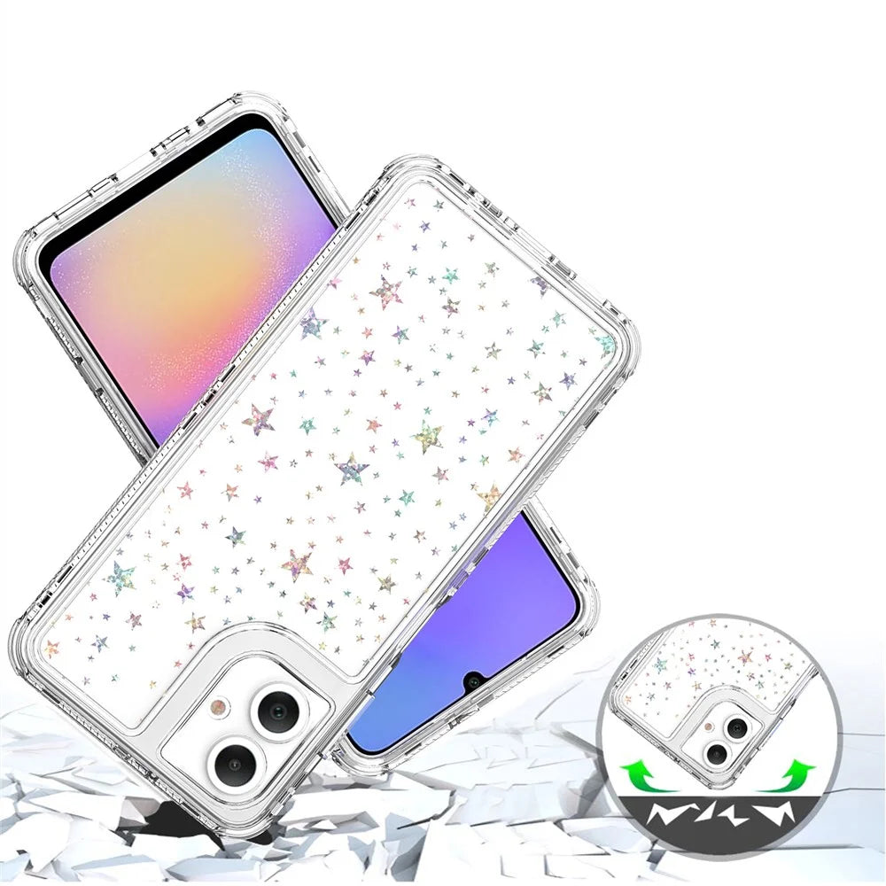 For Samsung Galaxy A06 4G Case Acrylic TPU Clear Phone Cover with Laser-printed Film - Stars - 4