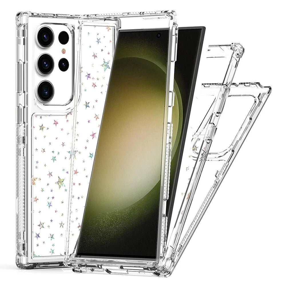 For Samsung Galaxy S23 Ultra Case Clear Acrylic TPU Hybrid Phone Cover with Laser-printed Film - Stars - 1