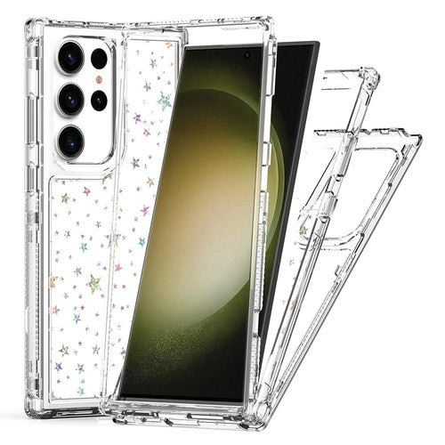 For Samsung Galaxy S23 Ultra Case Clear Acrylic TPU Hybrid Phone Cover with Laser-printed Film - Stars - 1