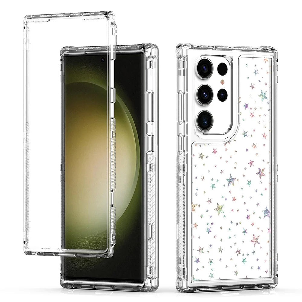 For Samsung Galaxy S23 Ultra Case Clear Acrylic TPU Hybrid Phone Cover with Laser-printed Film - Stars - 2