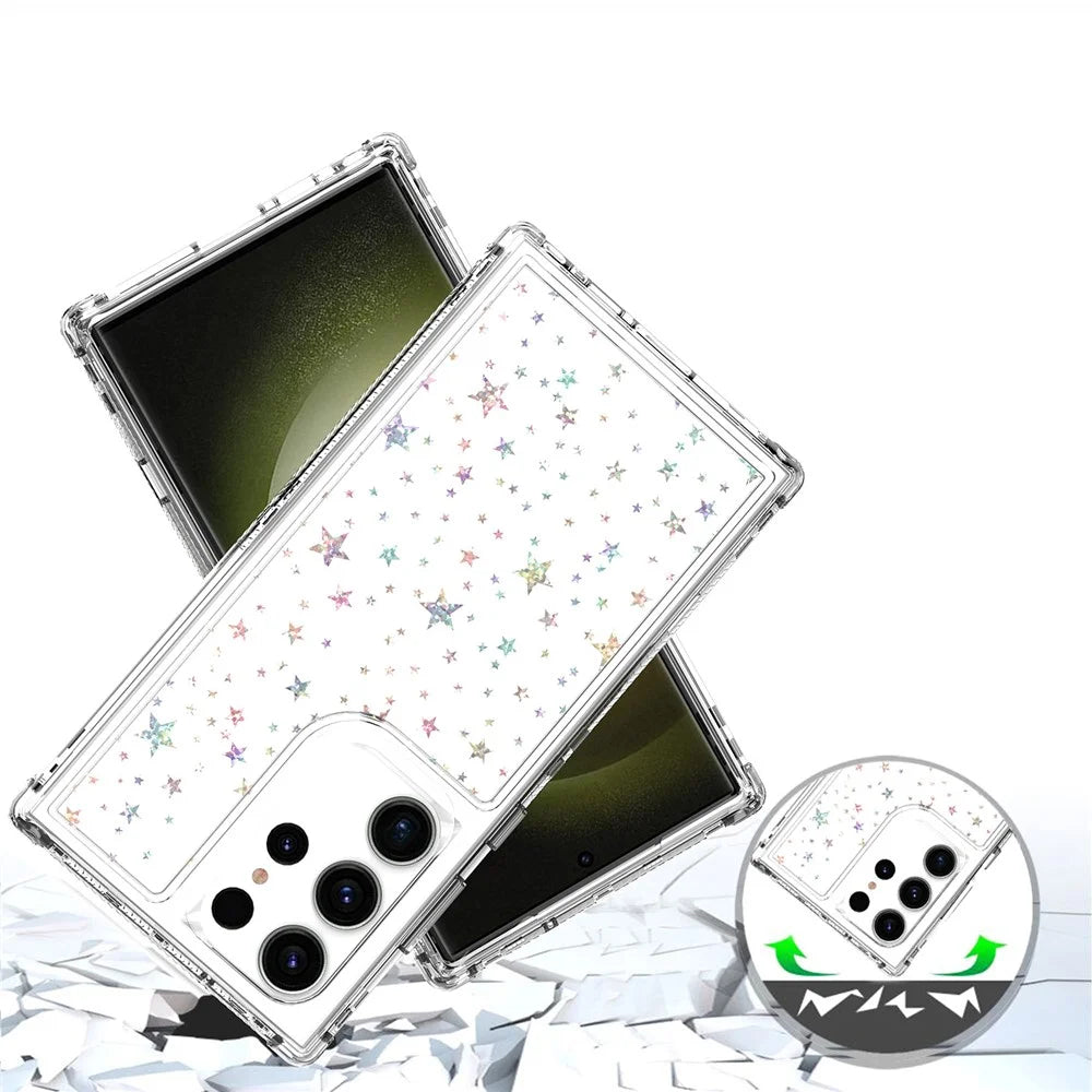 For Samsung Galaxy S23 Ultra Case Clear Acrylic TPU Hybrid Phone Cover with Laser-printed Film - Stars - 4