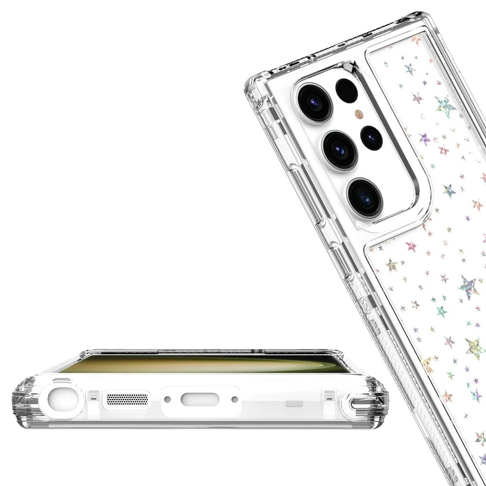For Samsung Galaxy S23 Ultra Case Clear Acrylic TPU Hybrid Phone Cover with Laser-printed Film - Stars - 5